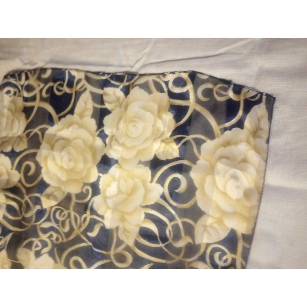 Vintage Royal Blue With Cream And‎ Gold Roses Square Scarf